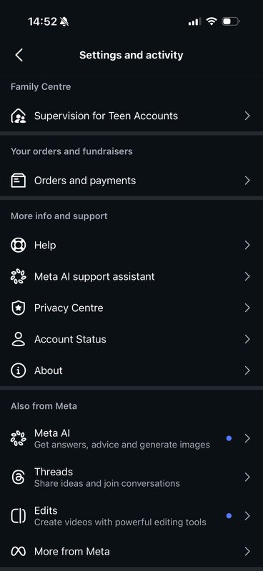 Instagram Settings - Meta AI support assistant